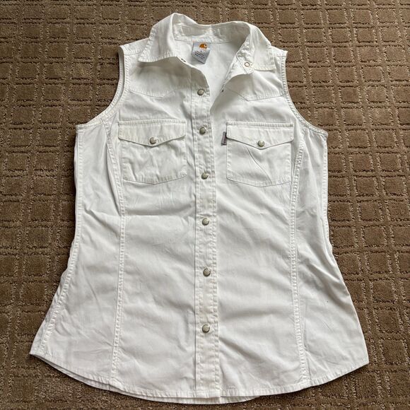 Carhartt Tops - Carhartt Pearl Snap Vest Shirts Women's S White Sleeveless Western Cowgirl Rodeo